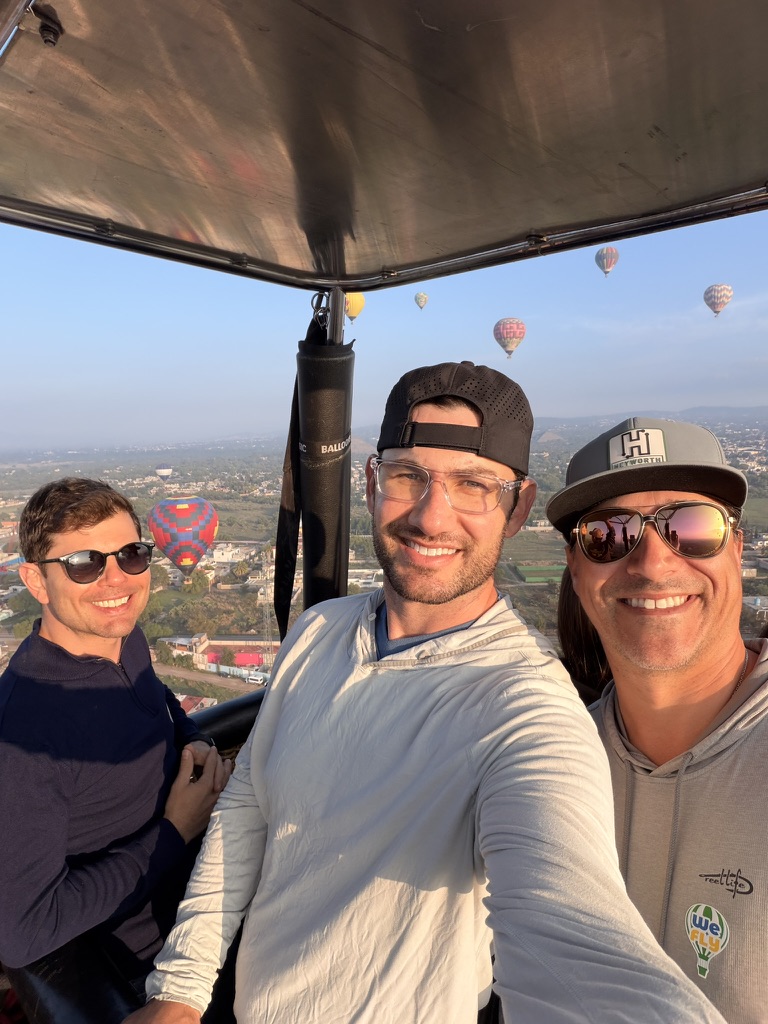 Ben Kogut in a hot air balloon with friends